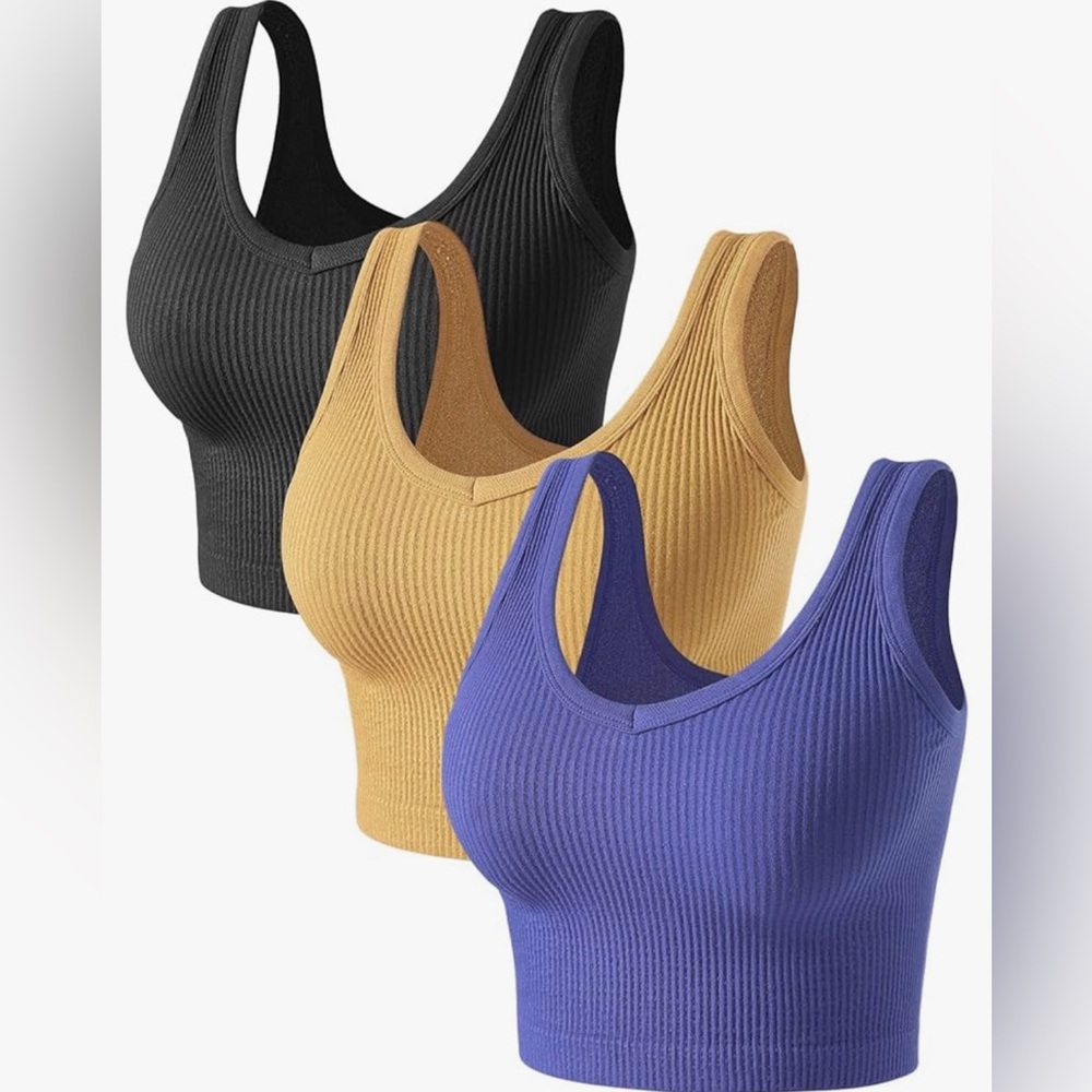 Set of 3 ribbed cropped tank tops
